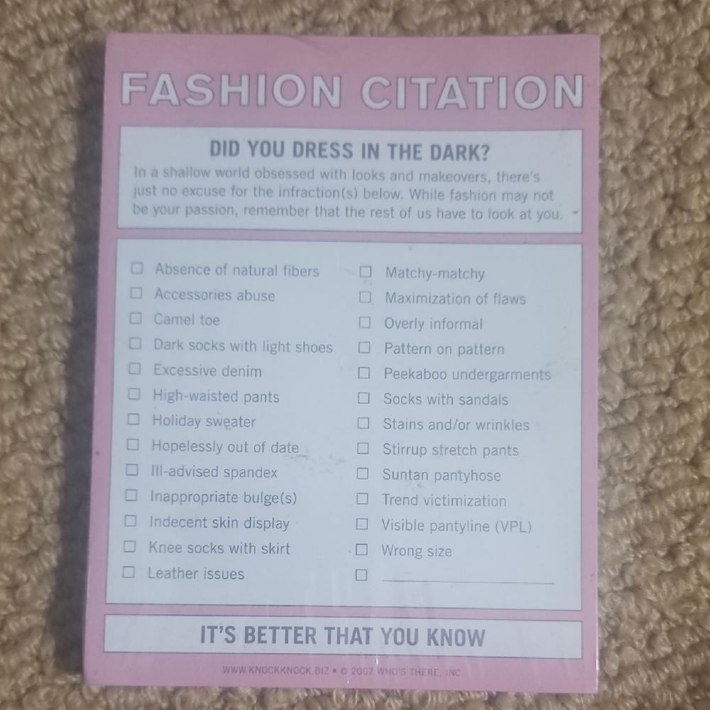 Free with purchase - Fashion Citation Notepad by Knock Knock